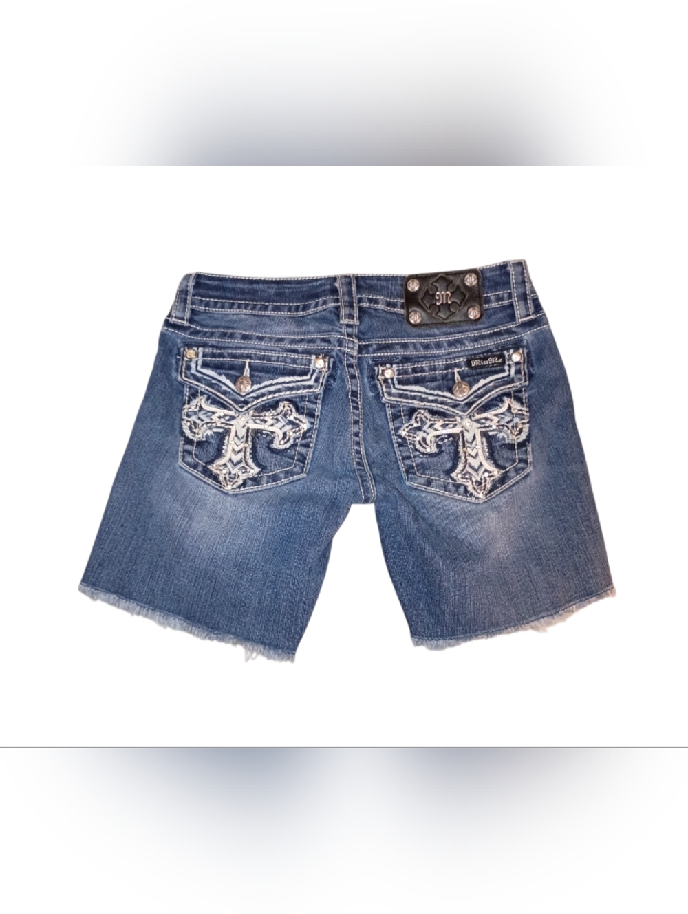 MISS ME Embroider Bling Smudged Cross Signature Mid-Shorts Ladies Size 28